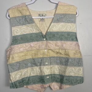 Vintage Tantrums Vest Women Pastel Striped Embroidered size petite medium